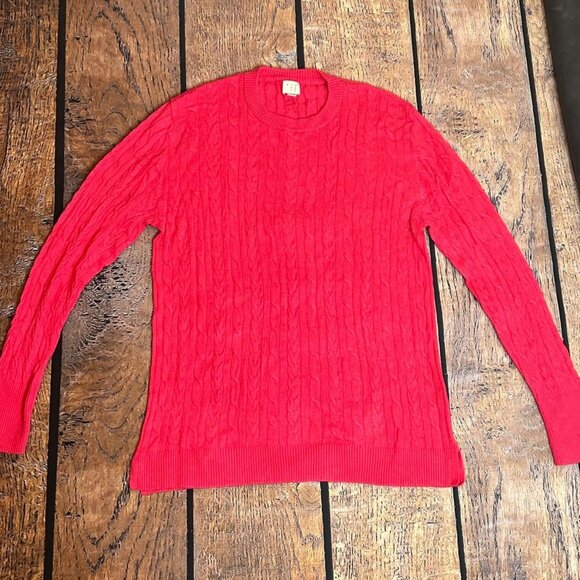 Hot Pink Womens XL Cotton Rayon Cable Knit Crew Neck Sweater Barbie Academia - Picture 1 of 5